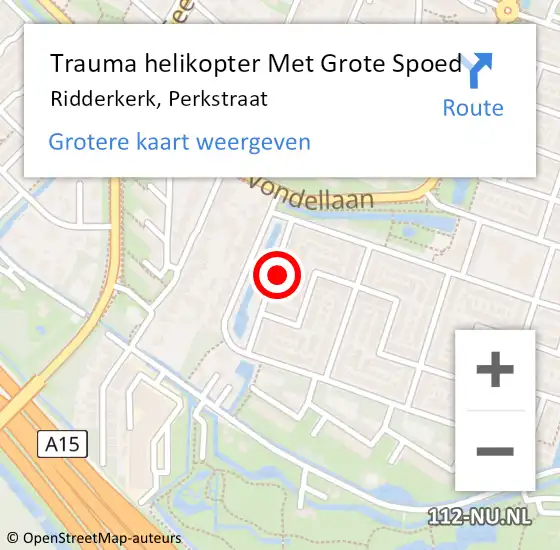 Locatie op kaart van de 112 melding: Trauma helikopter Met Grote Spoed Naar Ridderkerk, Perkstraat op 31 december 2023 07:06