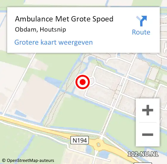 Locatie op kaart van de 112 melding: Ambulance Met Grote Spoed Naar Obdam, Houtsnip op 31 december 2023 09:52