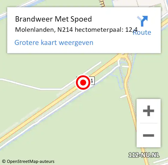 Locatie op kaart van de 112 melding: Brandweer Met Spoed Naar Molenlanden, N214 hectometerpaal: 12,4 op 31 december 2023 09:59