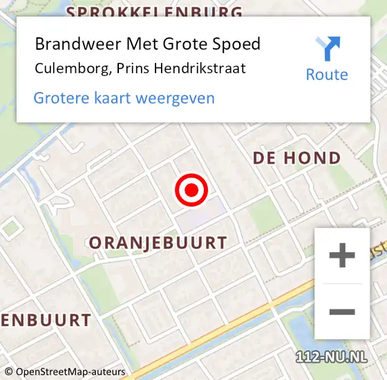 Locatie op kaart van de 112 melding: Brandweer Met Grote Spoed Naar Culemborg, Prins Hendrikstraat op 20 september 2014 11:38