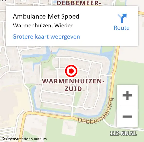 Locatie op kaart van de 112 melding: Ambulance Met Spoed Naar Warmenhuizen, Wieder op 31 december 2023 11:12