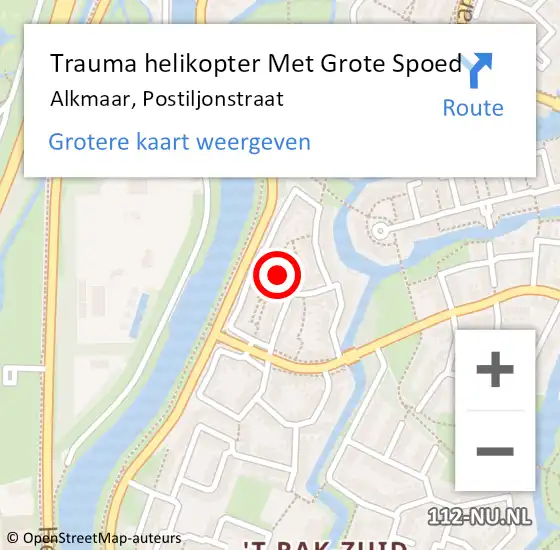 Locatie op kaart van de 112 melding: Trauma helikopter Met Grote Spoed Naar Alkmaar, Postiljonstraat op 31 december 2023 11:59