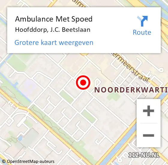 Locatie op kaart van de 112 melding: Ambulance Met Spoed Naar Hoofddorp, J.C. Beetslaan op 31 december 2023 12:06