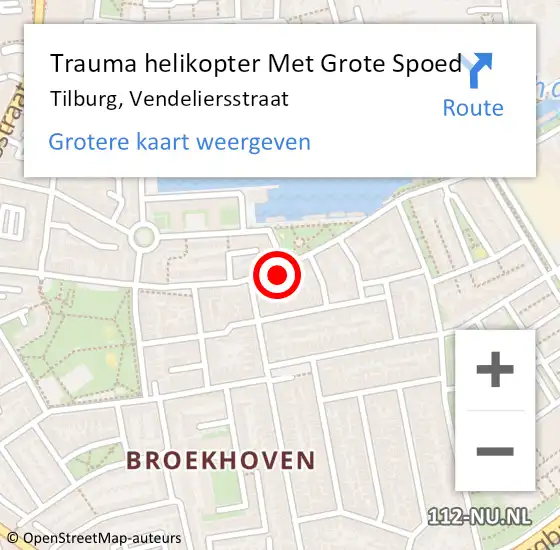 Locatie op kaart van de 112 melding: Trauma helikopter Met Grote Spoed Naar Tilburg, Vendeliersstraat op 31 december 2023 12:16