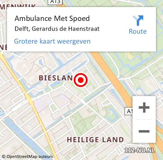 Locatie op kaart van de 112 melding: Ambulance Met Spoed Naar Delft, Gerardus de Haenstraat op 31 december 2023 12:23