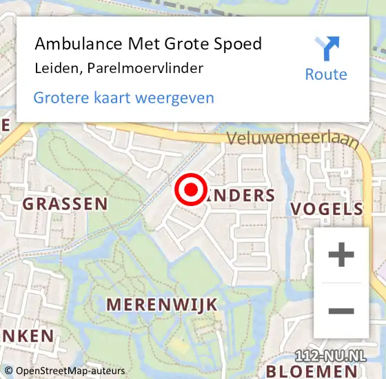 Locatie op kaart van de 112 melding: Ambulance Met Grote Spoed Naar Leiden, Parelmoervlinder op 31 december 2023 12:25