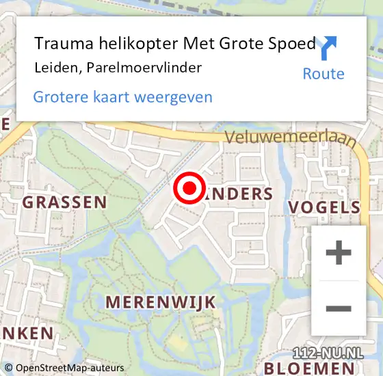 Locatie op kaart van de 112 melding: Trauma helikopter Met Grote Spoed Naar Leiden, Parelmoervlinder op 31 december 2023 12:26