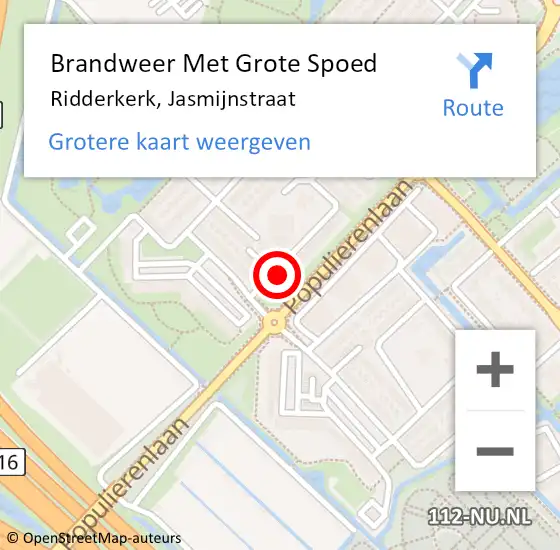 Locatie op kaart van de 112 melding: Brandweer Met Grote Spoed Naar Ridderkerk, Jasmijnstraat op 31 december 2023 12:26