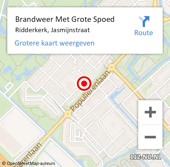 Locatie op kaart van de 112 melding: Brandweer Met Grote Spoed Naar Ridderkerk, Jasmijnstraat op 31 december 2023 12:26