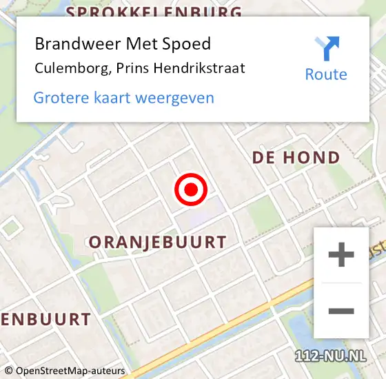 Locatie op kaart van de 112 melding: Brandweer Met Spoed Naar Culemborg, Prins Hendrikstraat op 20 september 2014 11:51