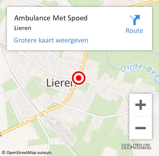 Locatie op kaart van de 112 melding: Ambulance Met Spoed Naar Lieren op 31 december 2023 12:42