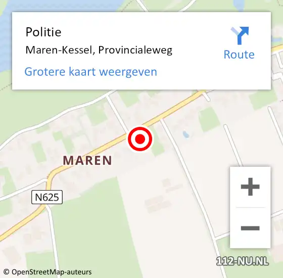 Locatie op kaart van de 112 melding: Politie Maren-Kessel, Provincialeweg op 31 december 2023 12:53