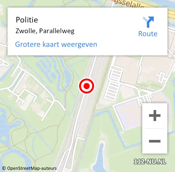 Locatie op kaart van de 112 melding: Politie Zwolle, Parallelweg op 31 december 2023 13:02