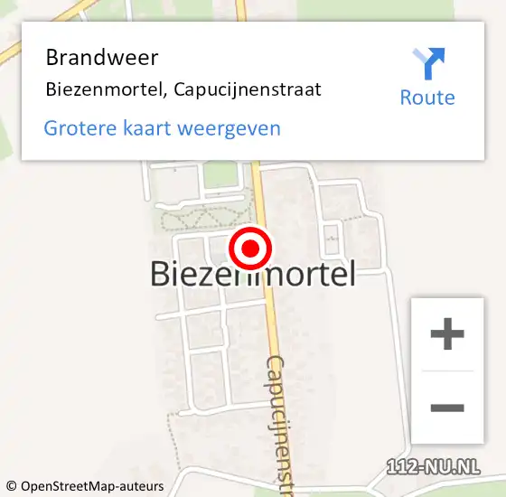 Locatie op kaart van de 112 melding: Brandweer Biezenmortel, Capucijnenstraat op 31 december 2023 13:31