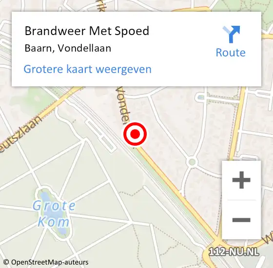 Locatie op kaart van de 112 melding: Brandweer Met Spoed Naar Baarn, Vondellaan op 31 december 2023 13:40