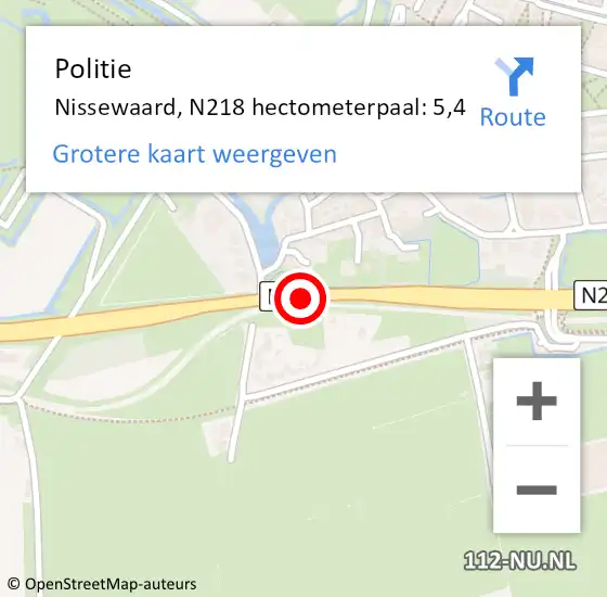 Locatie op kaart van de 112 melding: Politie Nissewaard, N218 hectometerpaal: 5,4 op 31 december 2023 13:50
