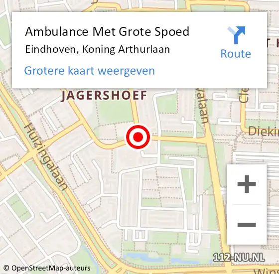 Locatie op kaart van de 112 melding: Ambulance Met Grote Spoed Naar Eindhoven, Koning Arthurlaan op 20 september 2014 12:04