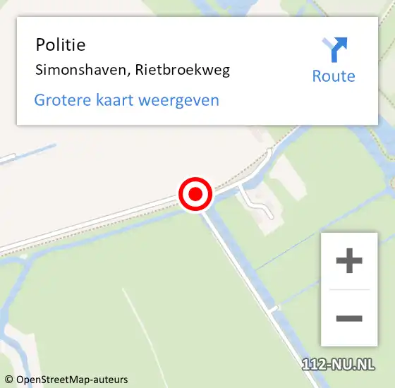 Locatie op kaart van de 112 melding: Politie Simonshaven, Rietbroekweg op 31 december 2023 14:17