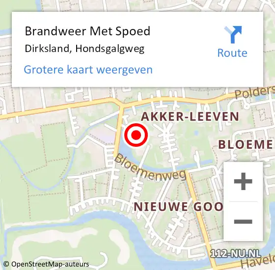 Locatie op kaart van de 112 melding: Brandweer Met Spoed Naar Dirksland, Hondsgalgweg op 31 december 2023 14:24