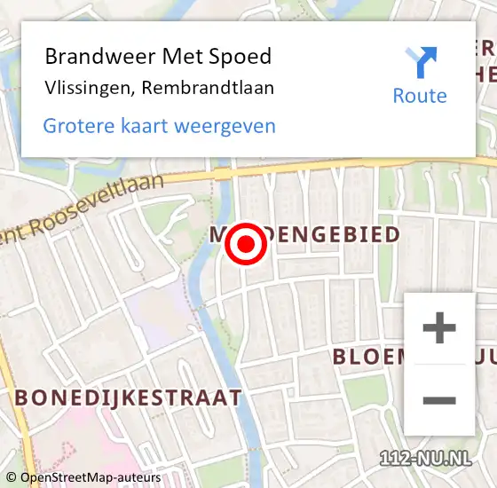 Locatie op kaart van de 112 melding: Brandweer Met Spoed Naar Vlissingen, Rembrandtlaan op 31 december 2023 14:26