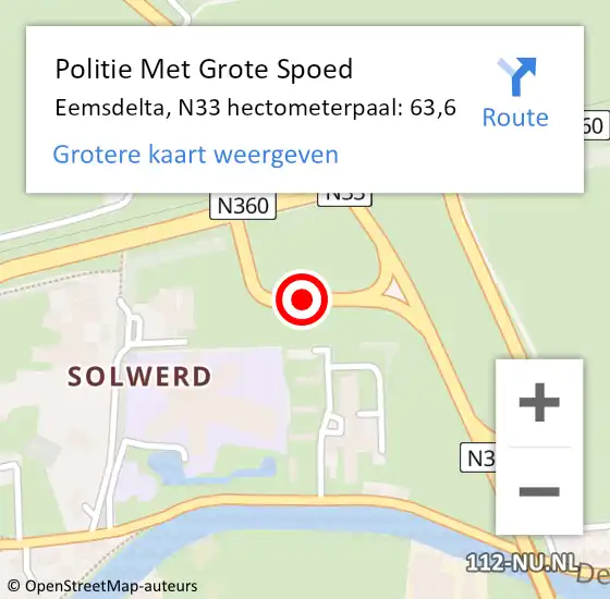 Locatie op kaart van de 112 melding: Politie Met Grote Spoed Naar Eemsdelta, N33 hectometerpaal: 63,6 op 31 december 2023 14:31