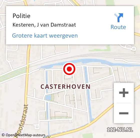 Locatie op kaart van de 112 melding: Politie Kesteren, J van Damstraat op 31 december 2023 15:00