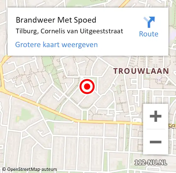Locatie op kaart van de 112 melding: Brandweer Met Spoed Naar Tilburg, Cornelis van Uitgeeststraat op 31 december 2023 15:12