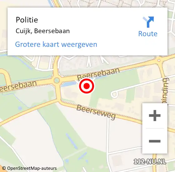 Locatie op kaart van de 112 melding: Politie Cuijk, Beersebaan op 31 december 2023 15:14