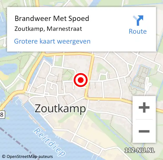 Locatie op kaart van de 112 melding: Brandweer Met Spoed Naar Zoutkamp, Marnestraat op 31 december 2023 15:27