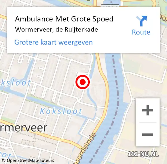 Locatie op kaart van de 112 melding: Ambulance Met Grote Spoed Naar Wormerveer, de Ruijterkade op 31 december 2023 15:40