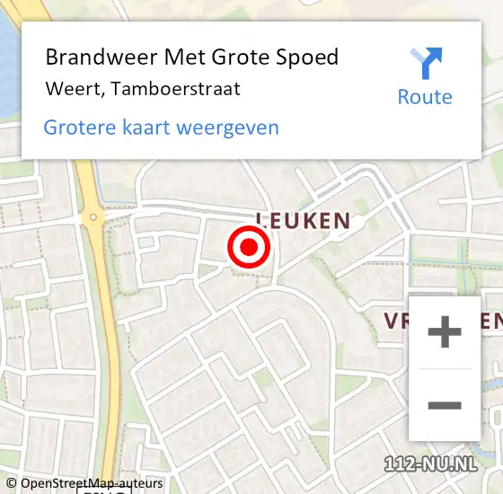 Locatie op kaart van de 112 melding: Brandweer Met Grote Spoed Naar Weert, Tamboerstraat op 31 december 2023 15:47