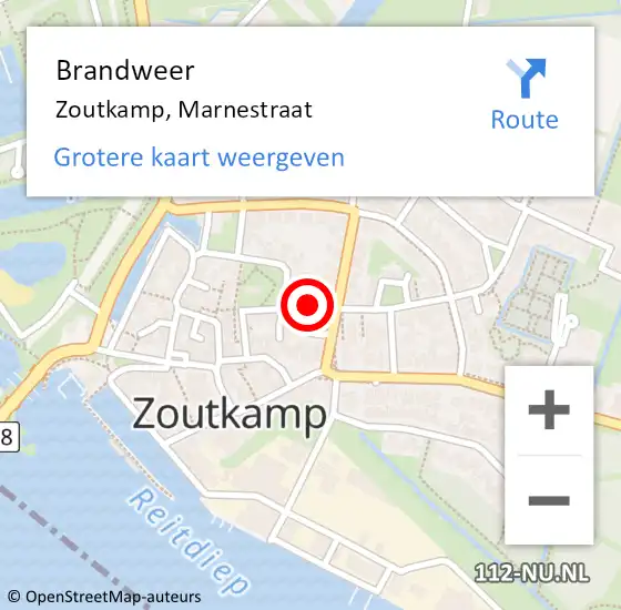 Locatie op kaart van de 112 melding: Brandweer Zoutkamp, Marnestraat op 31 december 2023 15:52