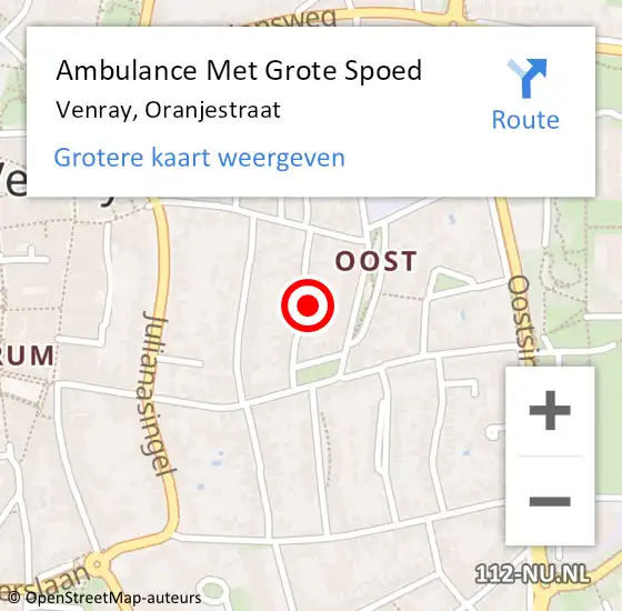 Locatie op kaart van de 112 melding: Ambulance Met Grote Spoed Naar Venray, Oranjestraat op 31 december 2023 15:56