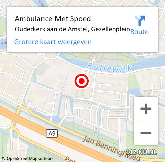 Locatie op kaart van de 112 melding: Ambulance Met Spoed Naar Ouderkerk aan de Amstel, Gezellenplein op 31 december 2023 16:11
