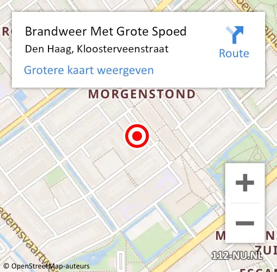 Locatie op kaart van de 112 melding: Brandweer Met Grote Spoed Naar Den Haag, Kloosterveenstraat op 31 december 2023 16:19