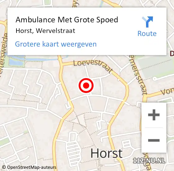 Locatie op kaart van de 112 melding: Ambulance Met Grote Spoed Naar Horst, Wervelstraat op 15 oktober 2013 08:09