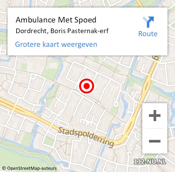 Locatie op kaart van de 112 melding: Ambulance Met Spoed Naar Dordrecht, Boris Pasternak-erf op 31 december 2023 16:31