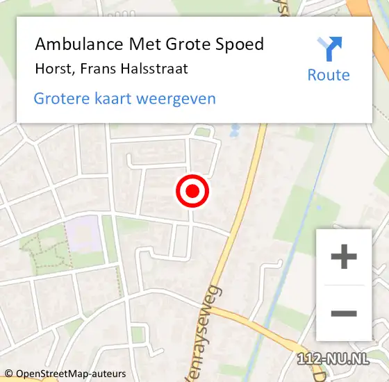 Locatie op kaart van de 112 melding: Ambulance Met Grote Spoed Naar Horst, Frans Halsstraat op 20 september 2014 12:24