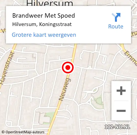 Locatie op kaart van de 112 melding: Brandweer Met Spoed Naar Hilversum, Koningsstraat op 31 december 2023 16:49
