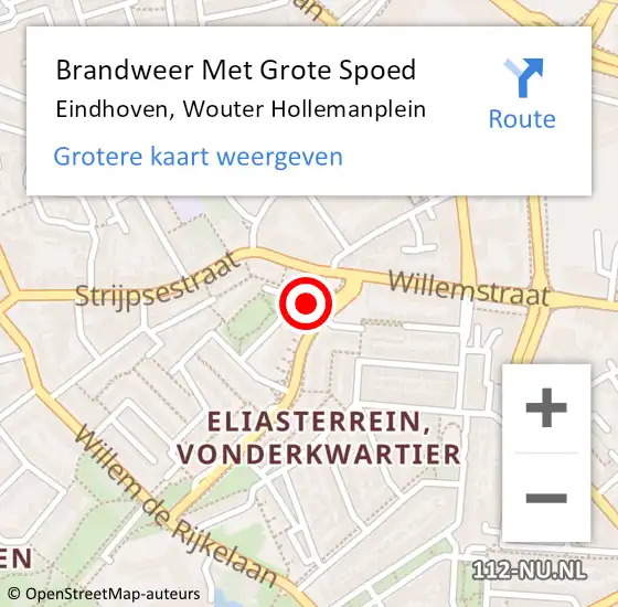 Locatie op kaart van de 112 melding: Brandweer Met Grote Spoed Naar Eindhoven, Wouter Hollemanplein op 31 december 2023 16:59