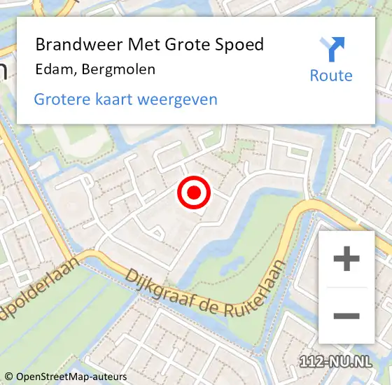 Locatie op kaart van de 112 melding: Brandweer Met Grote Spoed Naar Edam, Bergmolen op 31 december 2023 17:12