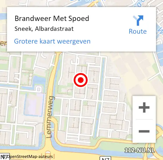 Locatie op kaart van de 112 melding: Brandweer Met Spoed Naar Sneek, Albardastraat op 31 december 2023 17:54