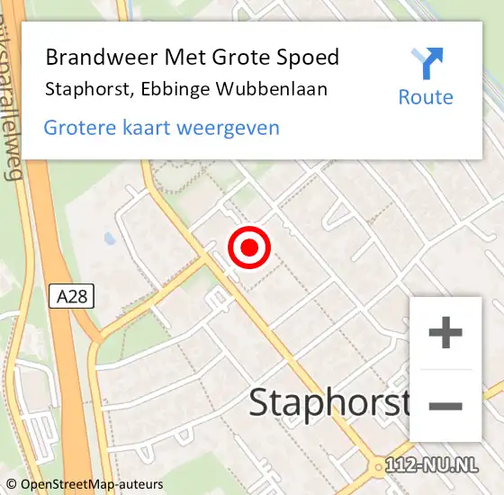 Locatie op kaart van de 112 melding: Brandweer Met Grote Spoed Naar Staphorst, Ebbinge Wubbenlaan op 31 december 2023 17:59