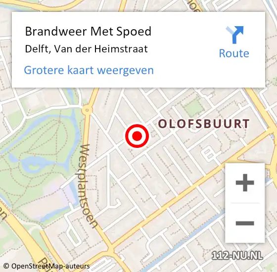 Locatie op kaart van de 112 melding: Brandweer Met Spoed Naar Delft, Van der Heimstraat op 31 december 2023 18:19