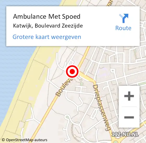 Locatie op kaart van de 112 melding: Ambulance Met Spoed Naar Katwijk, Boulevard Zeezijde op 31 december 2023 18:20