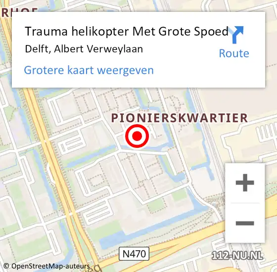 Locatie op kaart van de 112 melding: Trauma helikopter Met Grote Spoed Naar Delft, Albert Verweylaan op 31 december 2023 19:27
