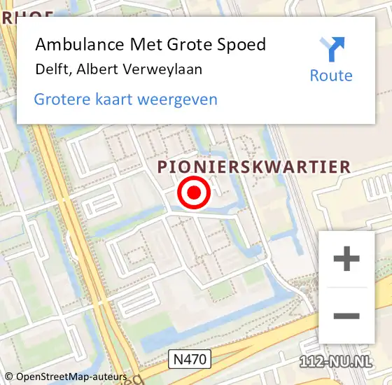 Locatie op kaart van de 112 melding: Ambulance Met Grote Spoed Naar Delft, Albert Verweylaan op 31 december 2023 19:27