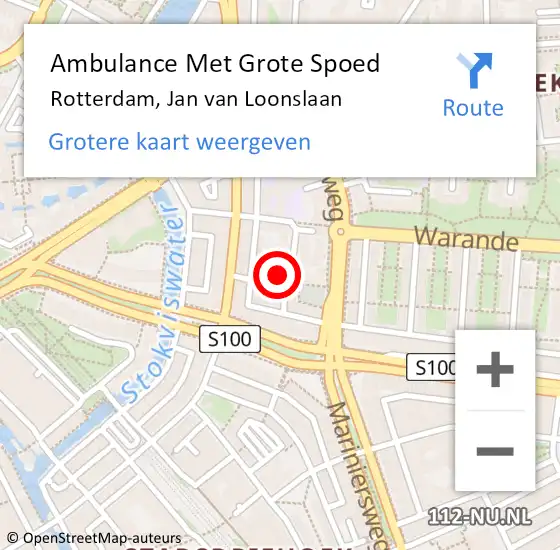 Locatie op kaart van de 112 melding: Ambulance Met Grote Spoed Naar Rotterdam, Jan van Loonslaan op 31 december 2023 19:52