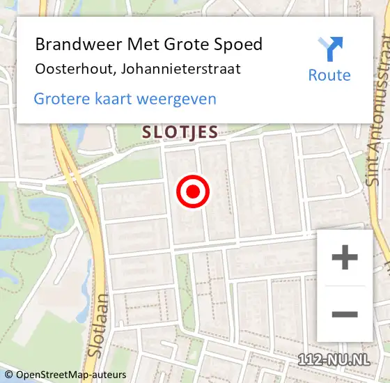 Locatie op kaart van de 112 melding: Brandweer Met Grote Spoed Naar Oosterhout, Johannieterstraat op 31 december 2023 20:10