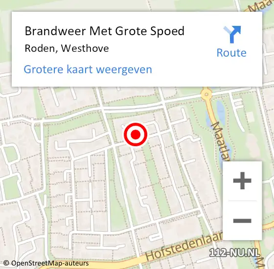 Locatie op kaart van de 112 melding: Brandweer Met Grote Spoed Naar Roden, Westhove op 31 december 2023 20:14